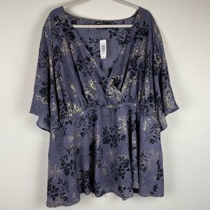 NEW Torrid Gray Metallic Foil Georgette Babydoll Blouse